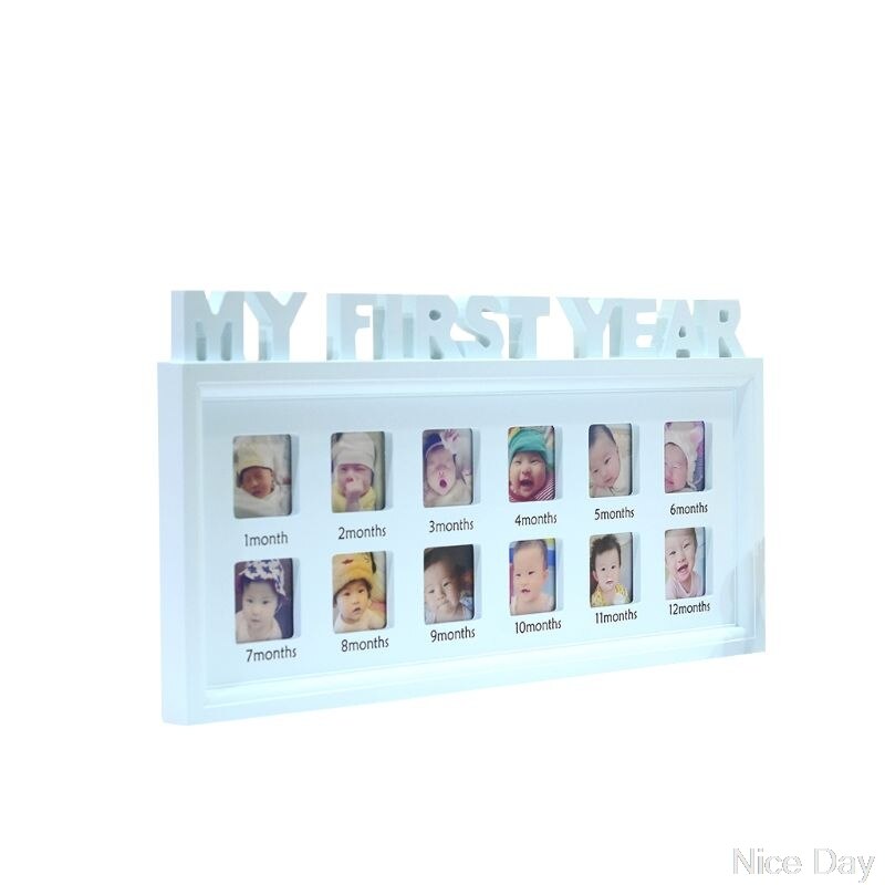 Cuadros creativos DIY de "Mi primer año" para bebé de 0 a 12 meses, marco de fotos de plástico, recuerdos conmemorativos para niños, A07 20: Azul
