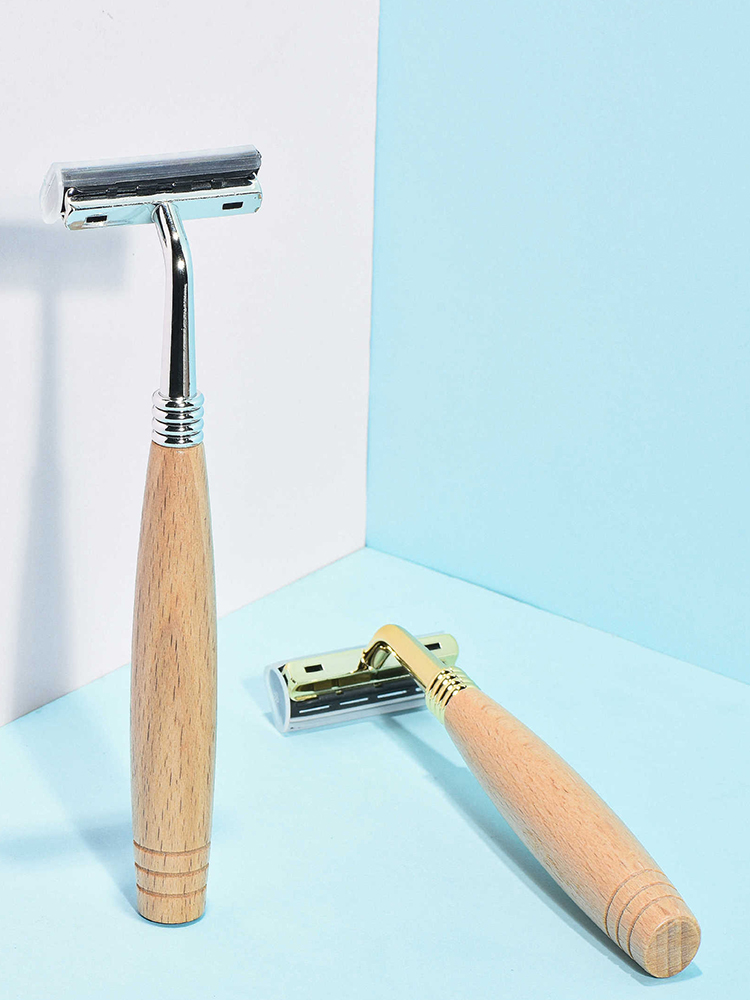 Maquinilla de afeitar desechable para viaje, afeitadora Manual de seguridad con mango de bambú, cabezal de acero inoxidable para hombres, hogar, Hotel