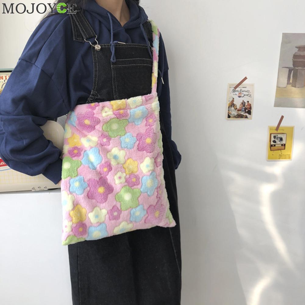 Flower Shoulder Bag Women Soft Plush Large Capacity Totes Handbag Travel Daily Messenger Crossbody Pouch