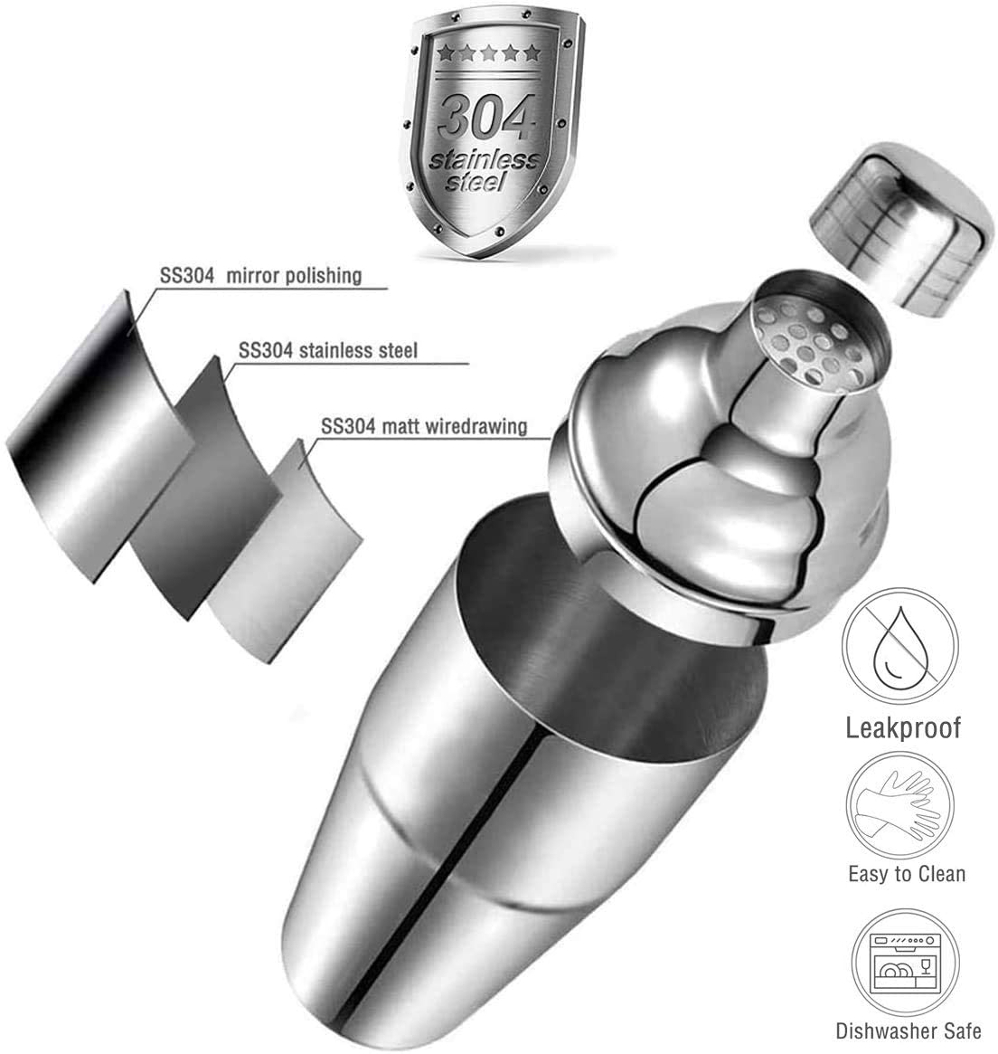 Cocktail Shaker Bar Set - Brushed Stainless Steel 14 Piece Bar Tool Kit for the Home Bar