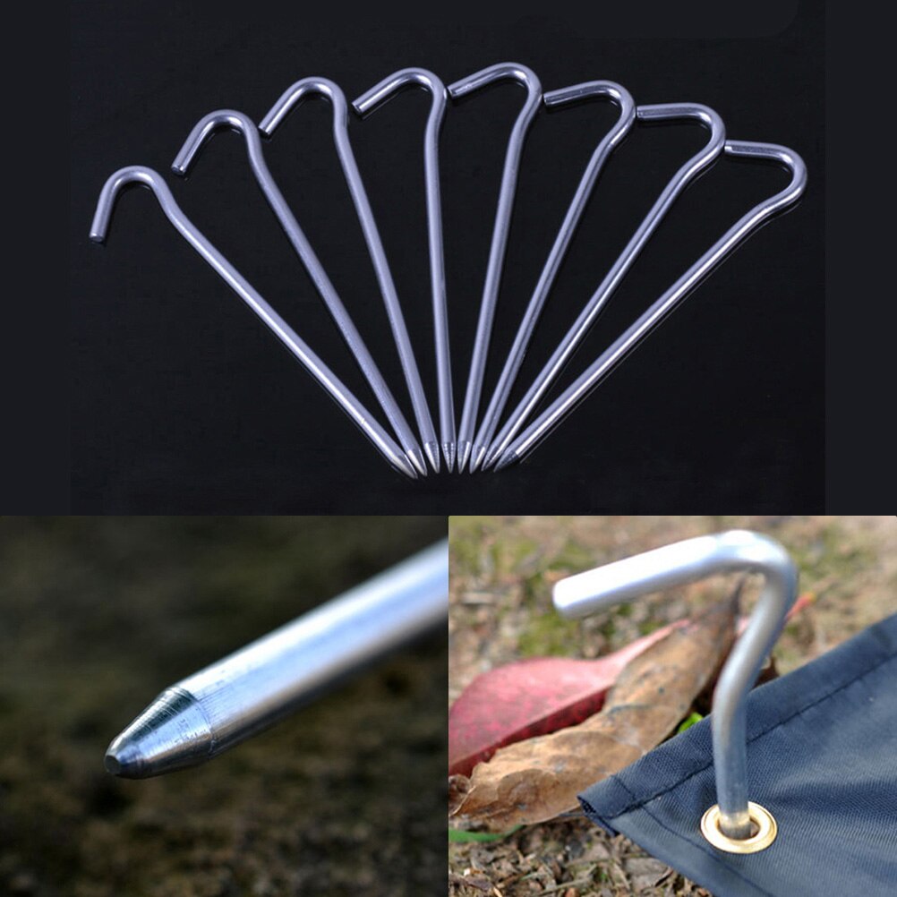 8 stk mærke pæle spørgsmål form holdbare pløkker i aluminiumslegering med krog til telt fast jord campinghave (sliver)