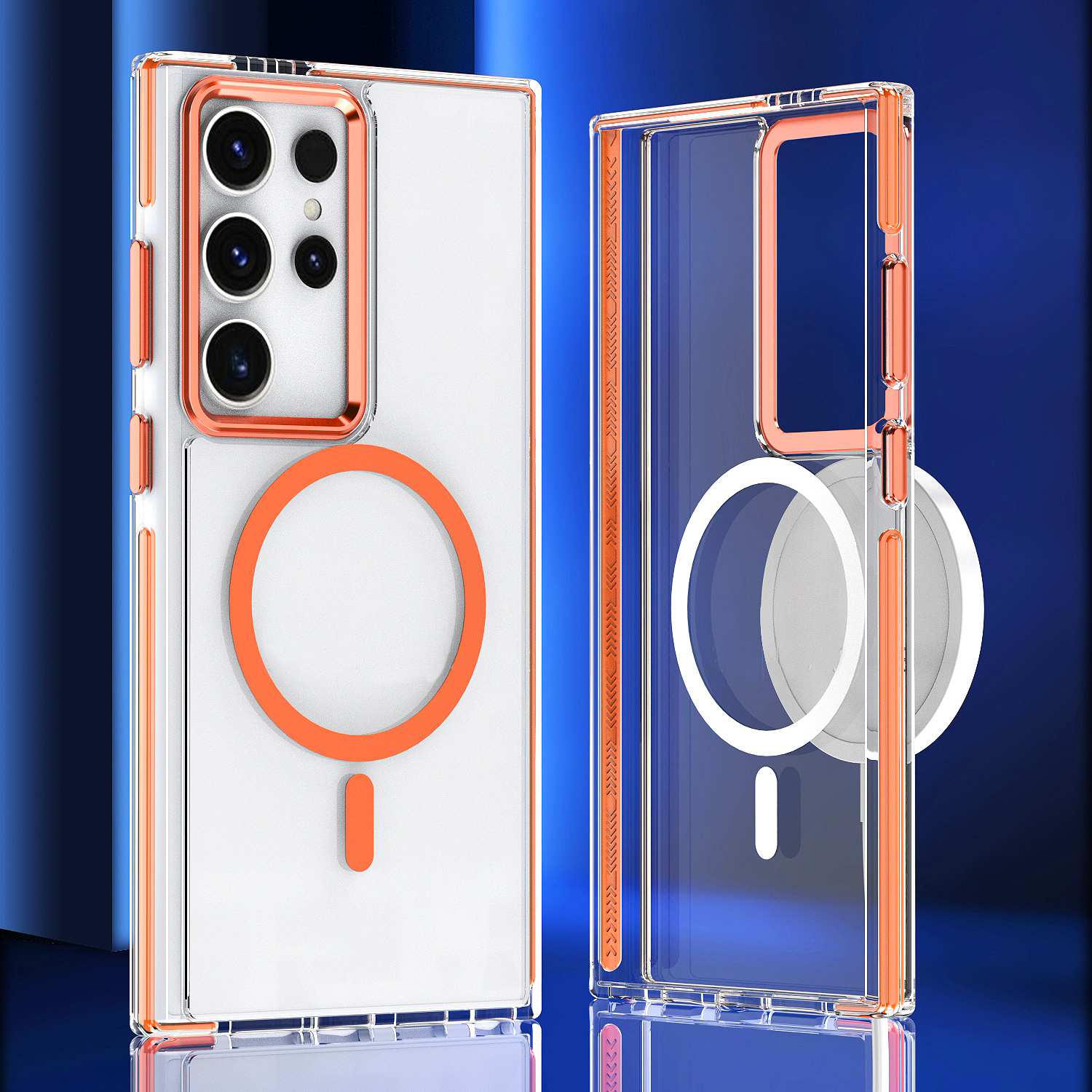 Luxus magnetische kabellose Aufladung weiches Silikon für Magsafe Fall für Samsung Galaxy S24 S23 Ultra Plus transparente Schock abdeckung: ABS / Orange