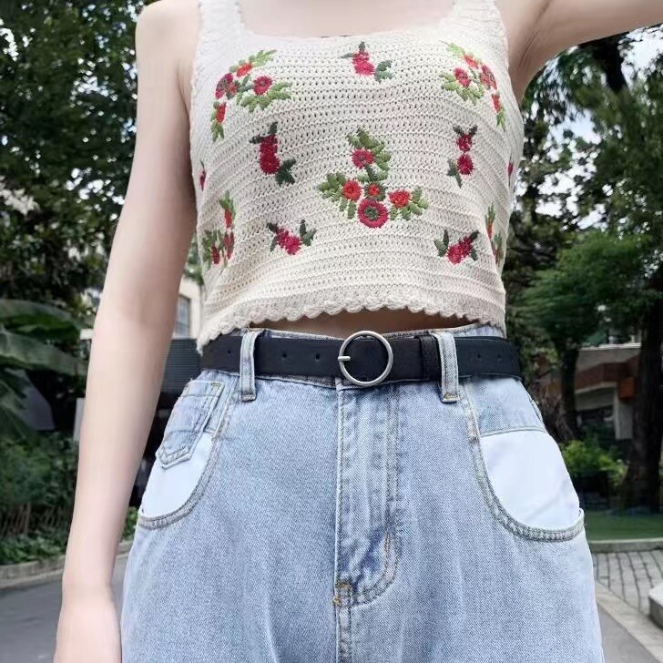 Mujer doble hebilla de plata Jeans cinturones de para la mujer los estudiantes pretina Simple círculo cinturón con hebilla para Jeans vestido: black round buckle