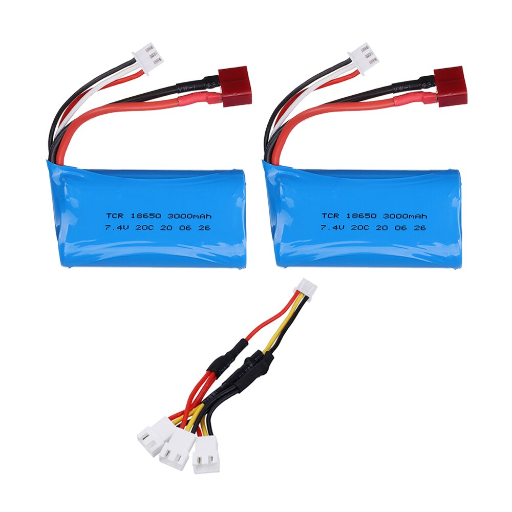 18650 7,4 V 3000MAH lipo Batterie 2s für Wltoys 12423 10428 12429 12401 12402 12402A RC Auto Ersatzteile teile ladegerät 7,4 V 20C batterien: 2pcs 3in1