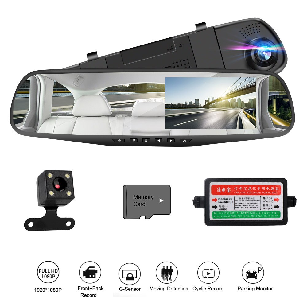 Leepee Auto Registrator Achteruitkijkspiegel Camera Dual Lens 4.3 Inch Dash Cam Omkeren Afbeelding Auto Dvr Dashcam Video Recorder
