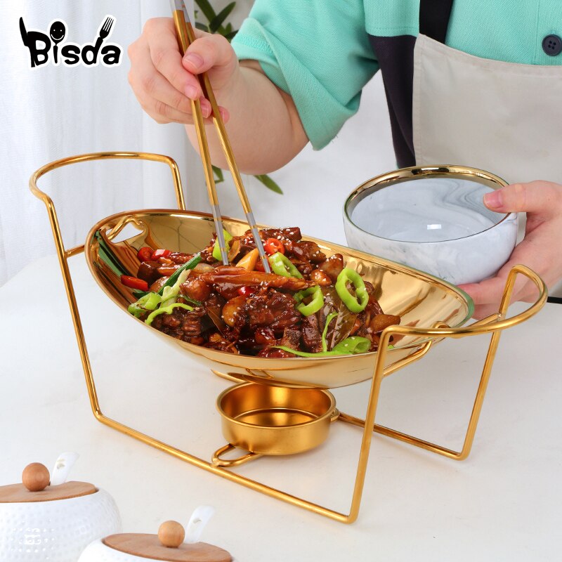 Olla seca de acero inoxidable para cocina, estufa de Alcohol, olla de lingotes para restaurante, plato de rozadura, caldera de combustible con soporte, hogar comercial