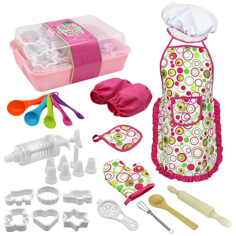Kinderen Pretend Keuken Speelgoed Bakvorm Tool Set Voor Meisjes Speelgoed Taart Eten Bakken Schort Hoed Soven Handschoenen Keukengerei set