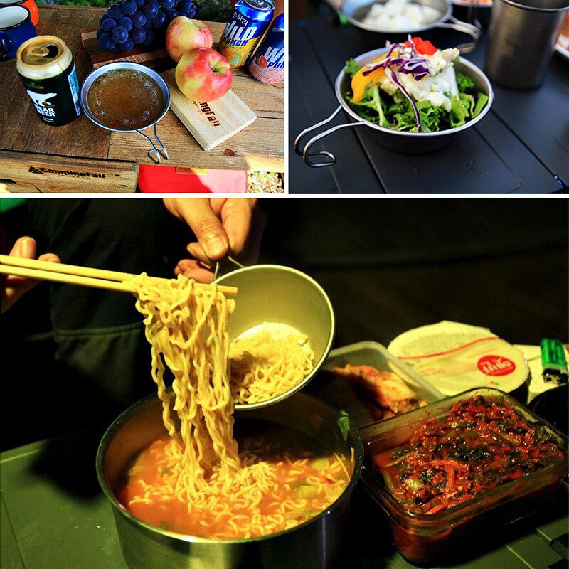 Camping skål kopp i rostfritt stål utomhus matlagning set hopfällbar vandring skål set camping köksredskap servis skålar för backpacking