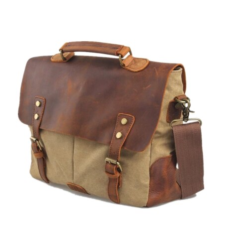 Unisex Man Zak Mannen Canvas Lederen Aktetas Tas Zakelijke Handtas Mannen Messenger Laptop Schoudertas Aktetas