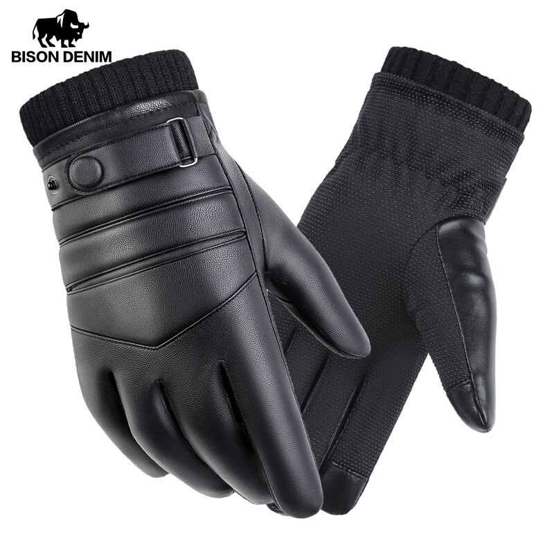 BISON DNEIM-guantes cálidos de invierno para hombre, guantes gruesos de cuero sintético para ciclismo, deportes al aire libre, a prueba de viento, para invierno, S052