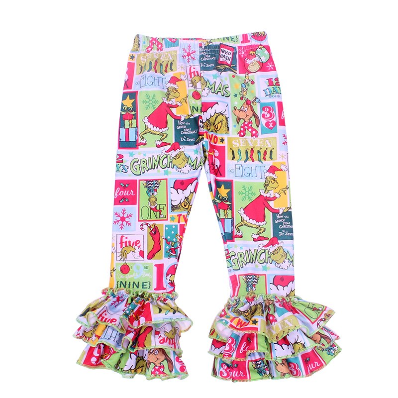 Barn flickor jul leggings bebis flicka grinch ruffle byxor vinter leggings för flickor jul kostym glasyr leggings: 2 / 2t
