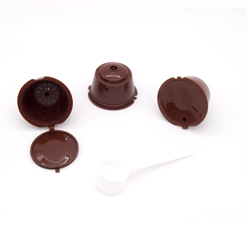 6 pièces adaptées pour Dolce Gusto café filtre tasse réutilisable café Capsule filtres pour Nespresso avec cuillère brosse outils de cuisine: 3pcs-brown