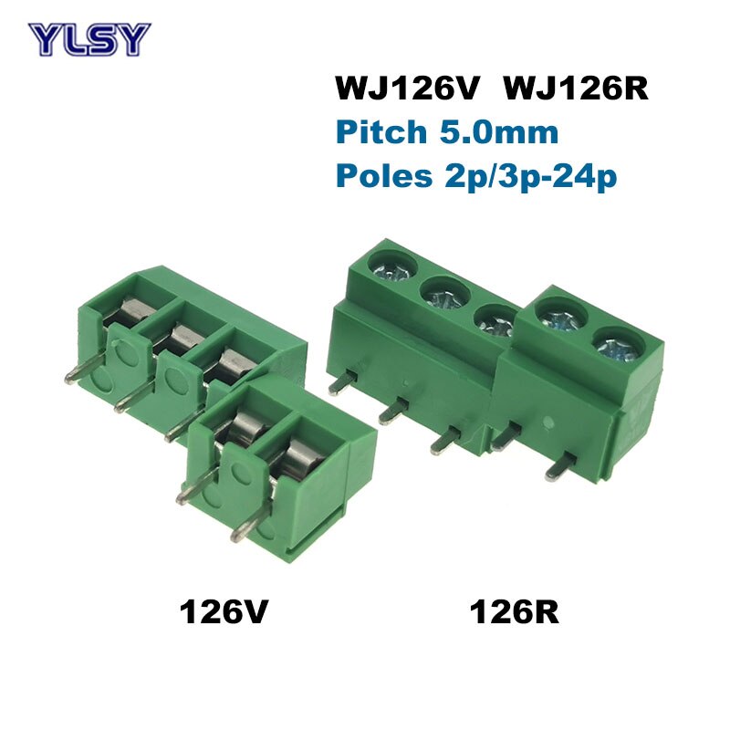 5Pcs Pitch 5.0mm PCB Screw Terminal Block Wire Connector Straight Right Angle Pin 2/3P Morsettiera Cable 1.5/2.5mm2 10-20A