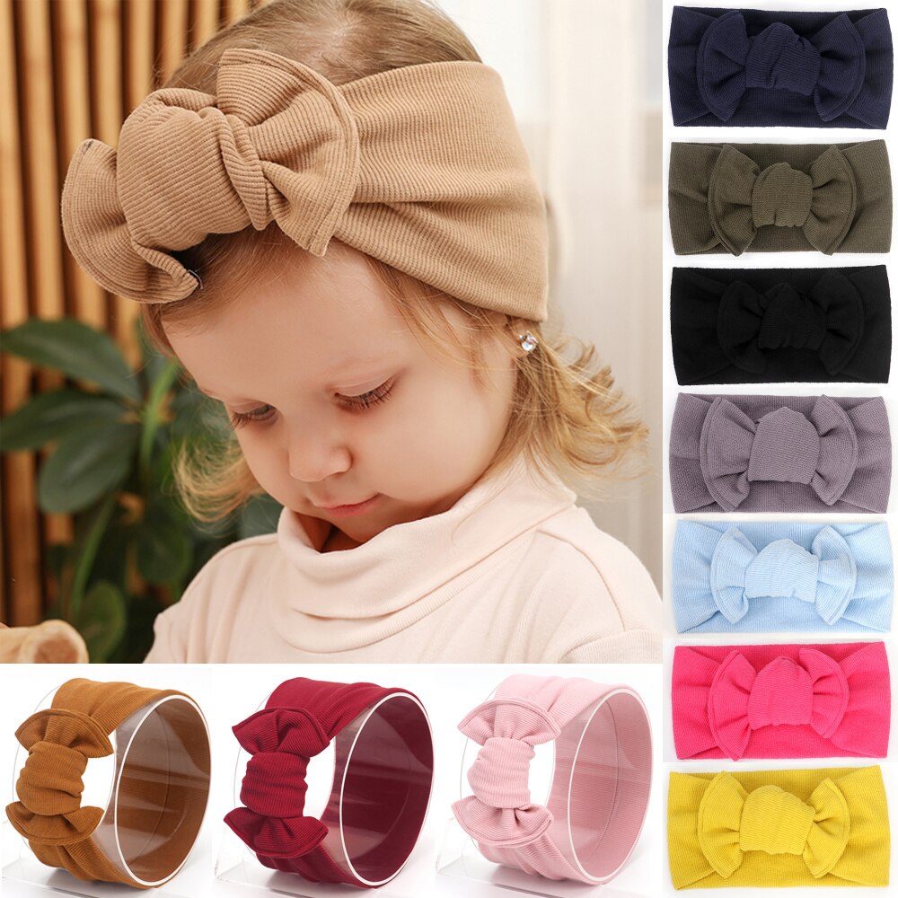 Babytillbehör barn flicka baby pannband småbarn spets rosett blomma hårband räfflade solid huvudbonad foto rekvisita