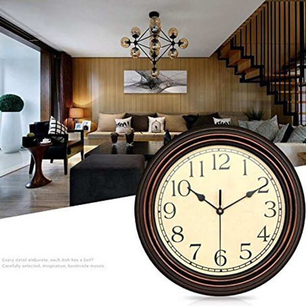 12-Inch Round Classic Clock Retro Non Ticking Quartz Decorative Wall Clock