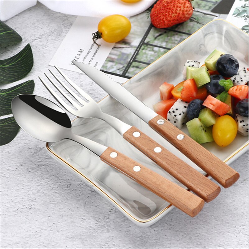 Stainless Steel Dinner Set Wooden Handle Western Cutlery Retro Hotel Steak Cutlery Set Kitchen Knives Household Goods Kitchen.8z
