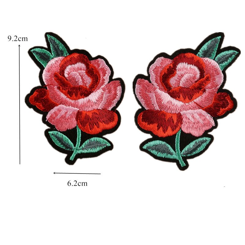 2 STUKS Borduren Patches Rode Bloem Naaien Ijzer Op Patch Geborduurde Badges Voor Tas Jeans Hoed T-shirt DIY Applicaties craft Decoratie