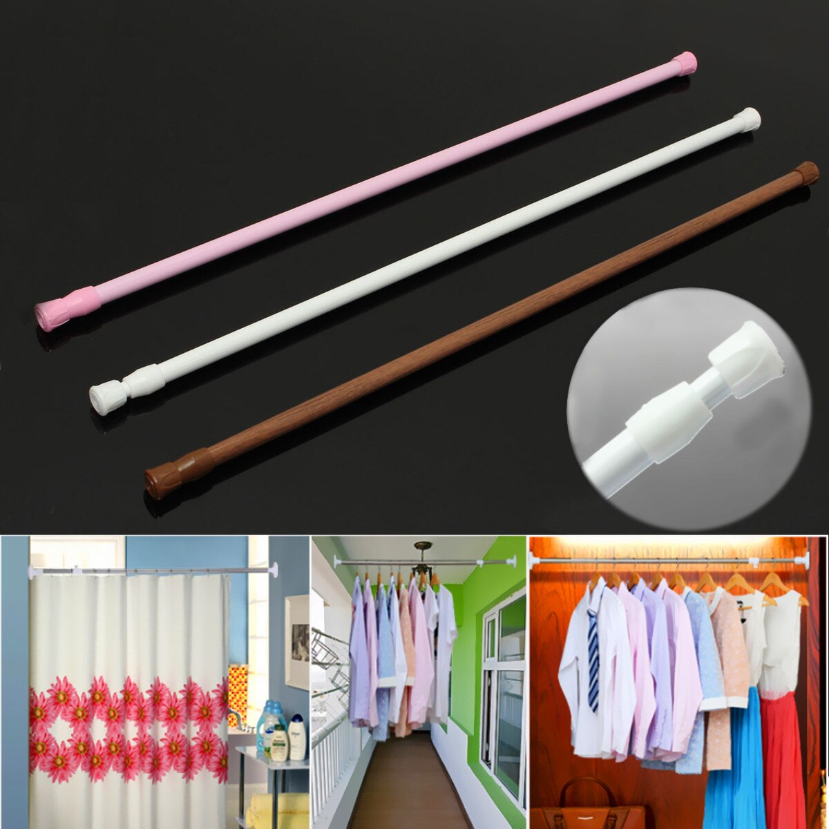Telescopic Shower Bath Curtain Rail Extendable Heavy Duty Stable Steel Pole Rod Blue Head Telescopic Shower Curtain Rod 60-110cm
