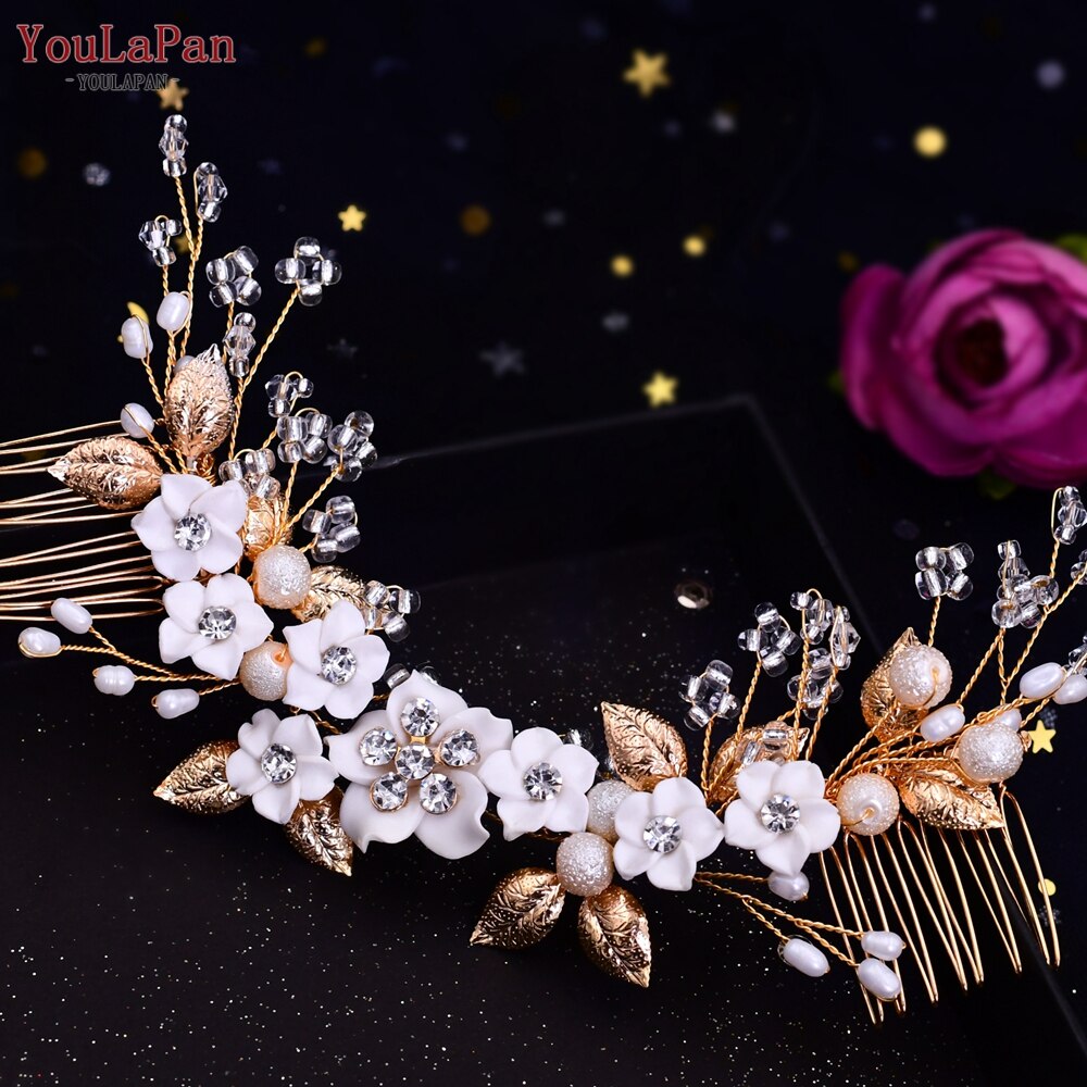YouLaPan HP379 luksusowe ślubne grzebienie do włosów diamenty ślubne biżuteria do włosów upuść kształt Rhinestone ozdoba ślubna do włosów dla panny młodej nakrycia głowy: HP337-G