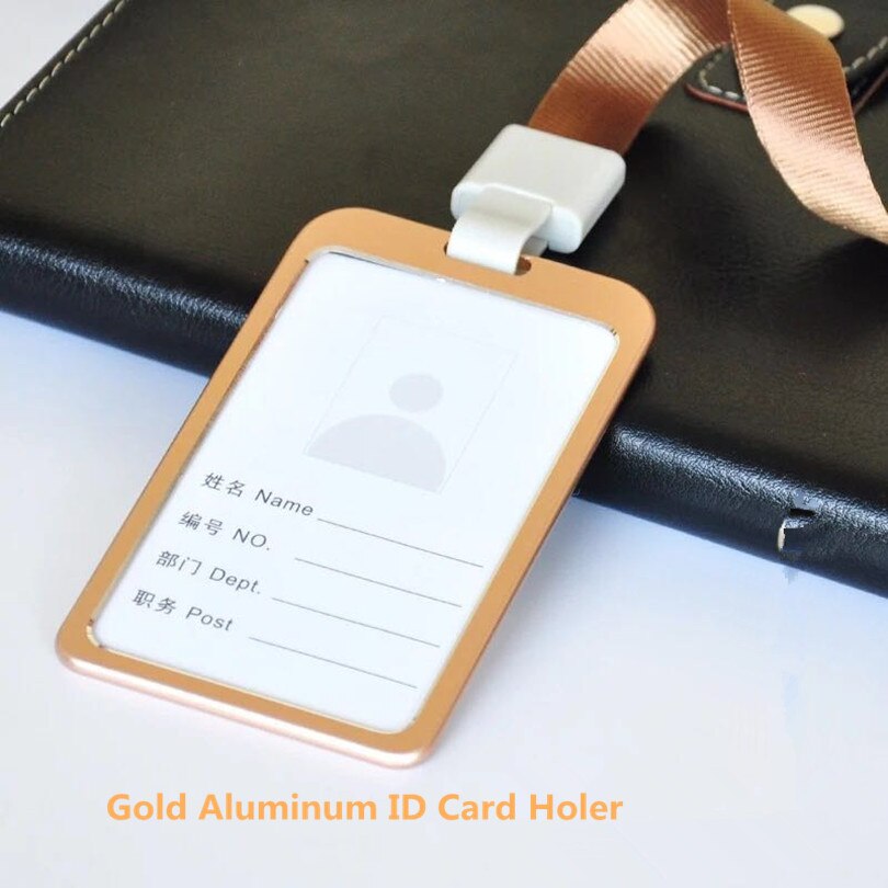 Aluminium fungerande id-korthållare halsband id-bricka hållare pris för anställd tillståndsinnehavare: Guld-vertikal