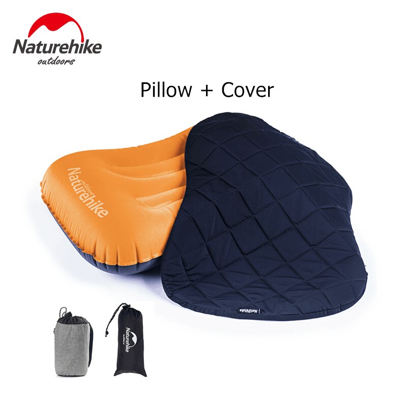 Naturehike Inflatable Pillow Polyester TPU Air Pillow Ultralight Compressible Beach Pillow Portable Hiking Travel Pillow: Orange - With Cover