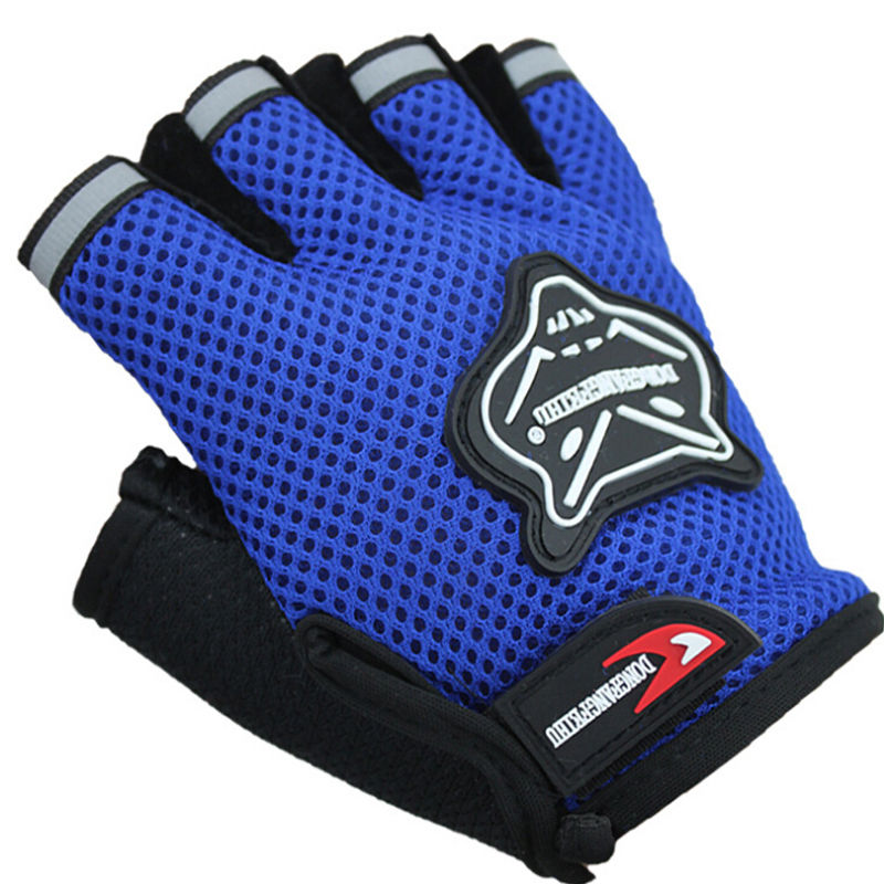 Pudcoco 7-16Y Kids Adults Bike Half Finger Gloves Cycling Mesh Gloves Bicycle Sport Short Gloves 4Colors: Blue Adult