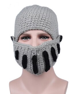 Di alta qualità di Inverno Cavaliere Romano Cappello di Lana Viso Collo Vento di Cotone Fatta A Mano Cappello Gladiatore Maschere Berretti cap per Il tempo libero: leggero grigio