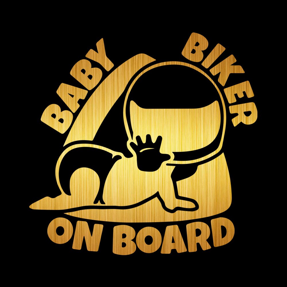 Bébé motard à bord 3D dessin animé Stickers muraux et décalcomanies drôle fenêtre autocollant vinyle décalcomanie pour maison bureau voiture décor 5.91 "x 6.29": Gold