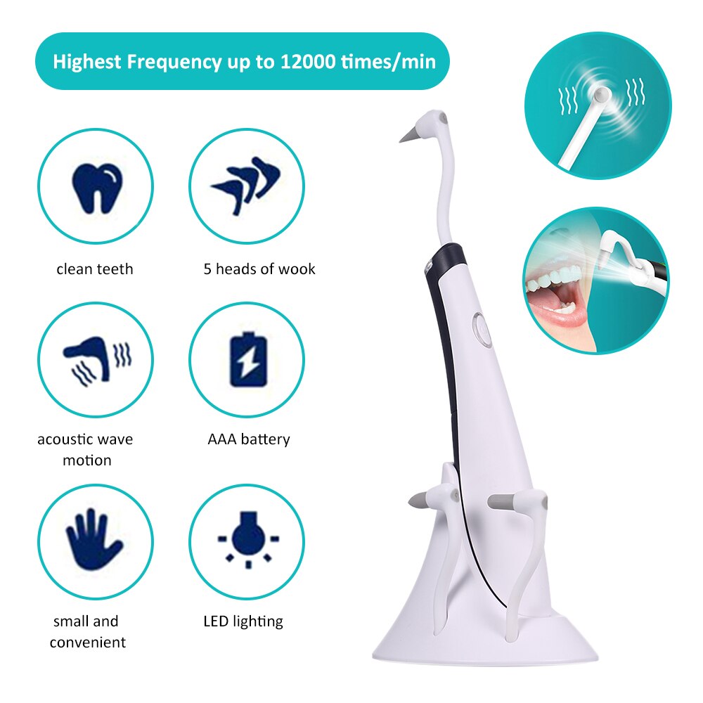 Elektrisk ultralyds akustisk tandbørste vibration tandrenser skalering tandregner fjerner tænder pletter tandsten værktøj: Hvid 3 gear