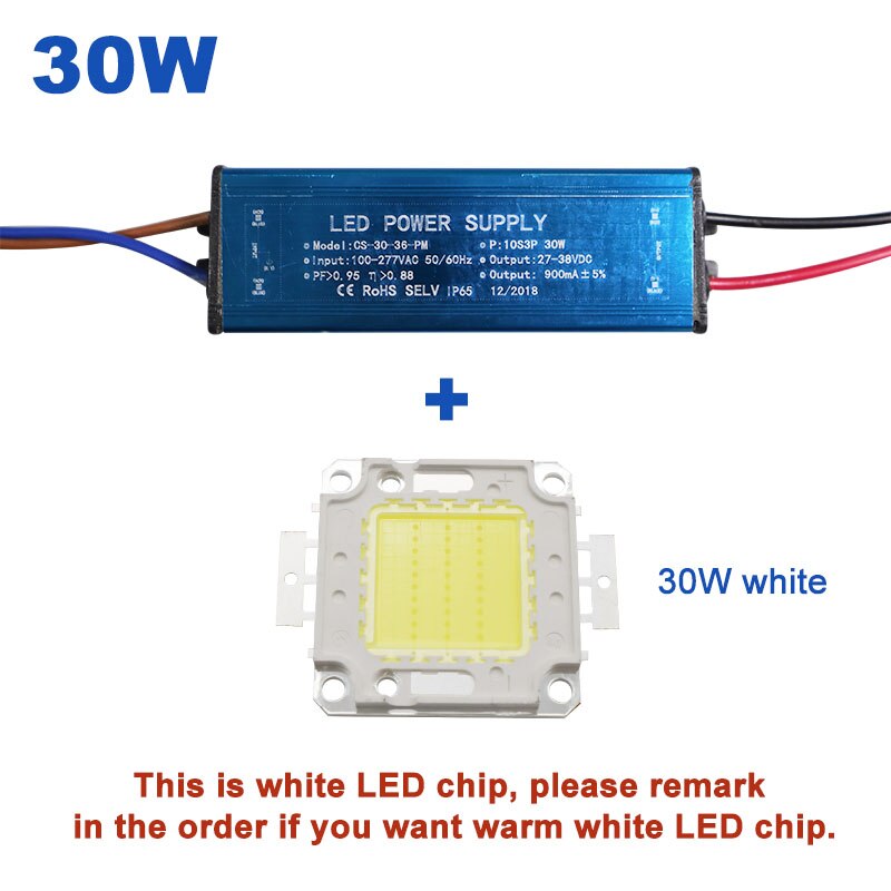 50W 100W High Power Constant Current LED Driver Waterproof IP65 Power Supply AC110-265V Input For Floodlight DC20-40V Output: 30W and LED Chip