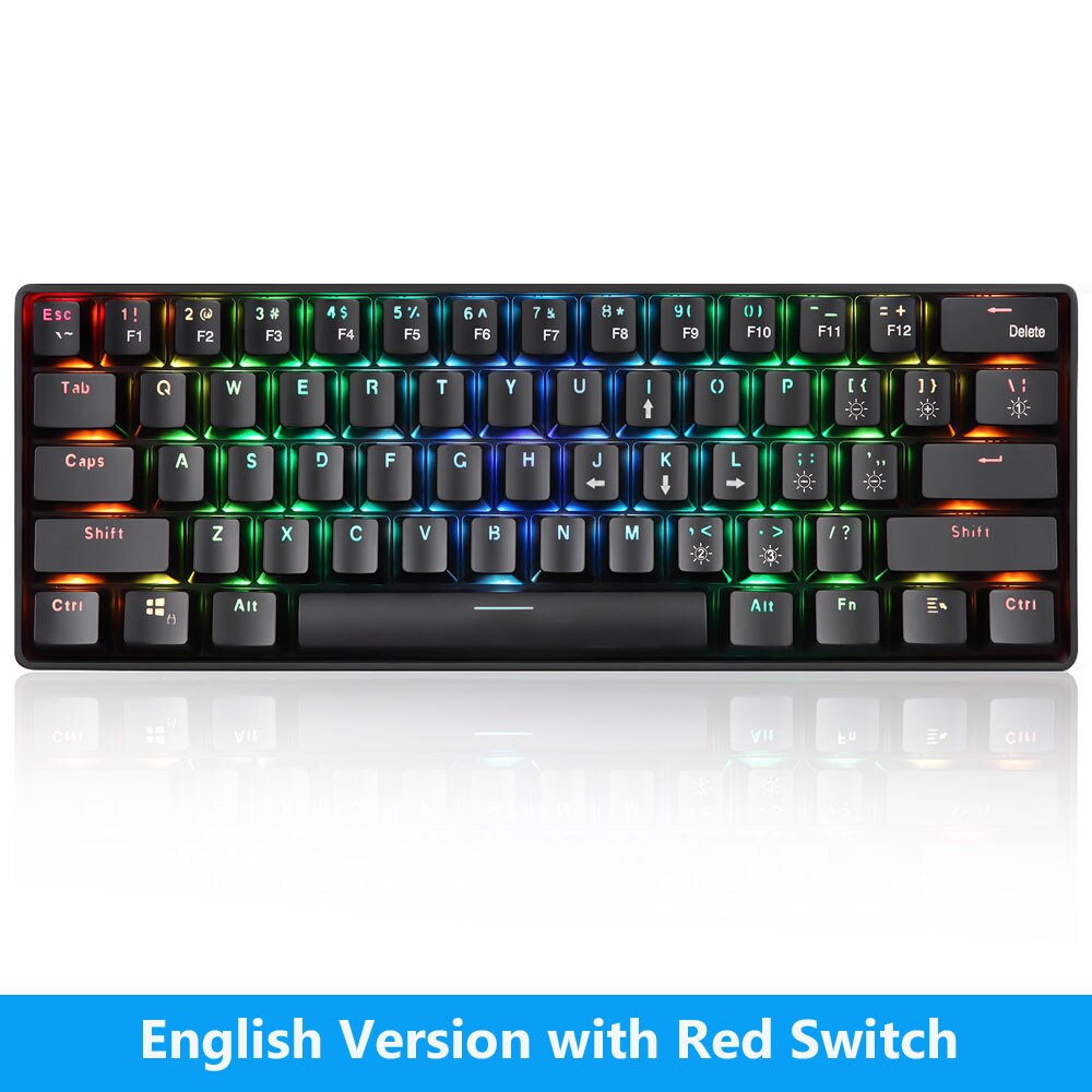 2.4G Wireless Wired Gaming Mechanical Keyboard Russian English With backlit 61 keys Blue Switch RGB Color For Desktop Computer: English Red