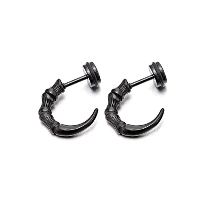 1 Pair of Retro Style Half Ring Claw Tail Stud Earrings Men&#39;s Stainless steel Screw Back Hip hop Rock Party Jewelry