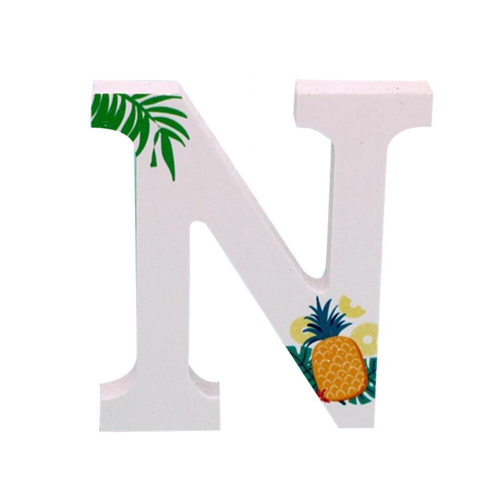 1Pc A to Z Summer White Tropical Plant Wooden Letter English Alphabet DIY wood Art Home Wedding Party Decoration: N