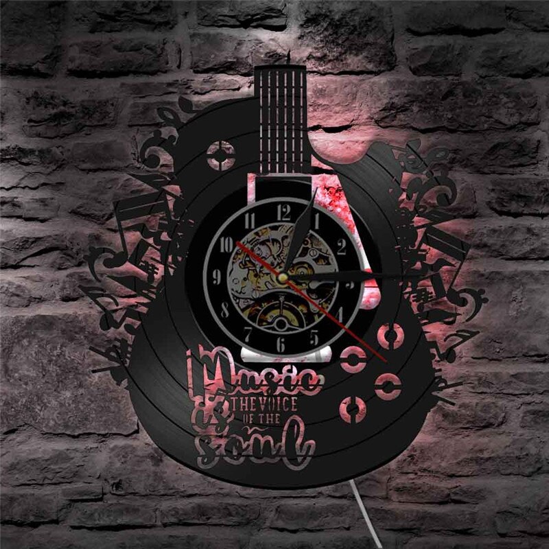 Led med lysende lampe vægur guitar form vinylplade hængende ure cd interiør dekoration soveværelse bar dæmpet atmosfære: Glødende