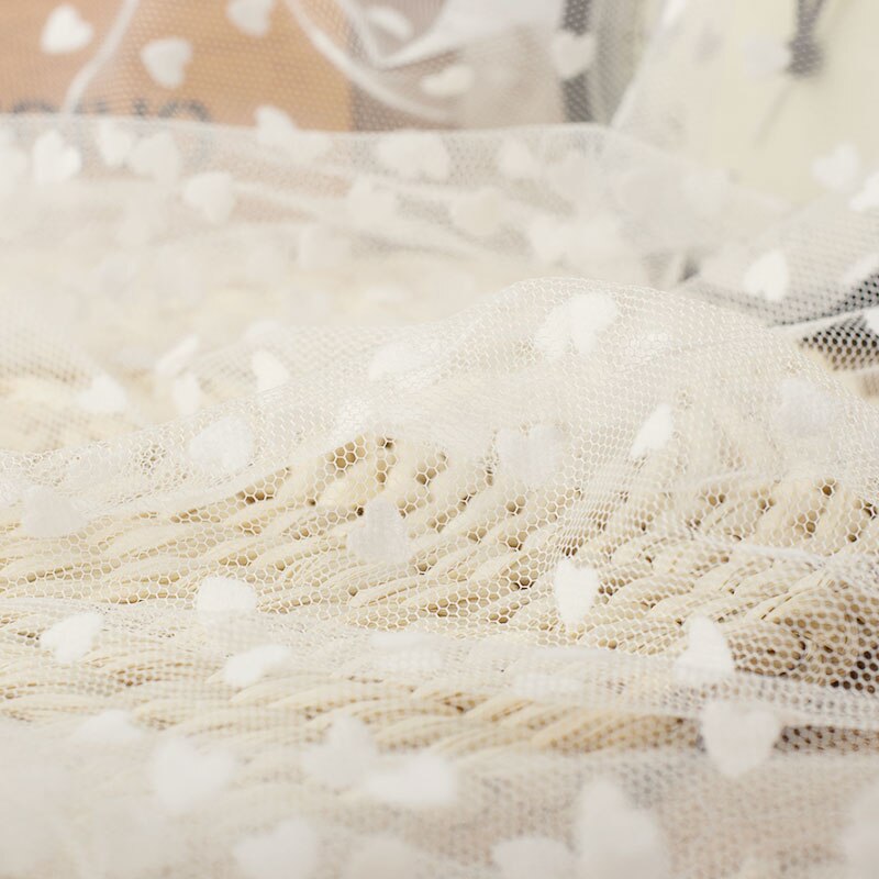 1 metro cuore bianco floccato maglia tulle guipure tessuto di pizzo abito da sposa di alta qualità decorazione di nozze tessuto netto da cucire 150 largo