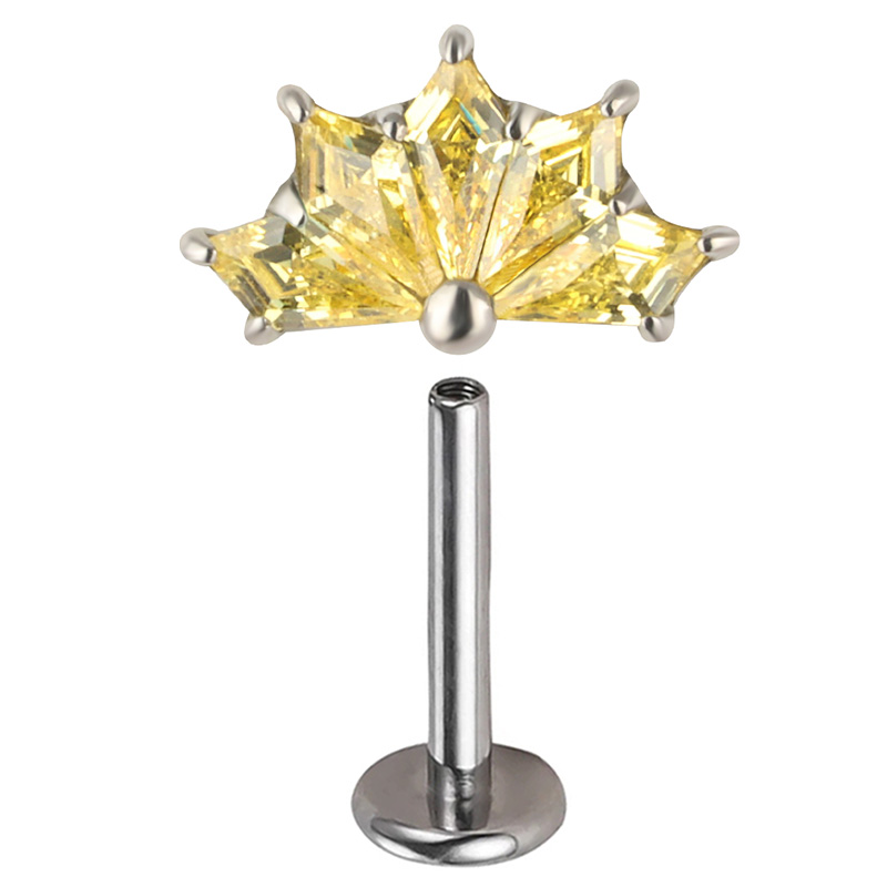 ASTM F136 Titanium Ear PIERC 5 Kite Shape CZ Paved Tops Labret Lip Ring Cartilage Tragus Earring Helix Body Piercing Jewelry: Yellow / Pink