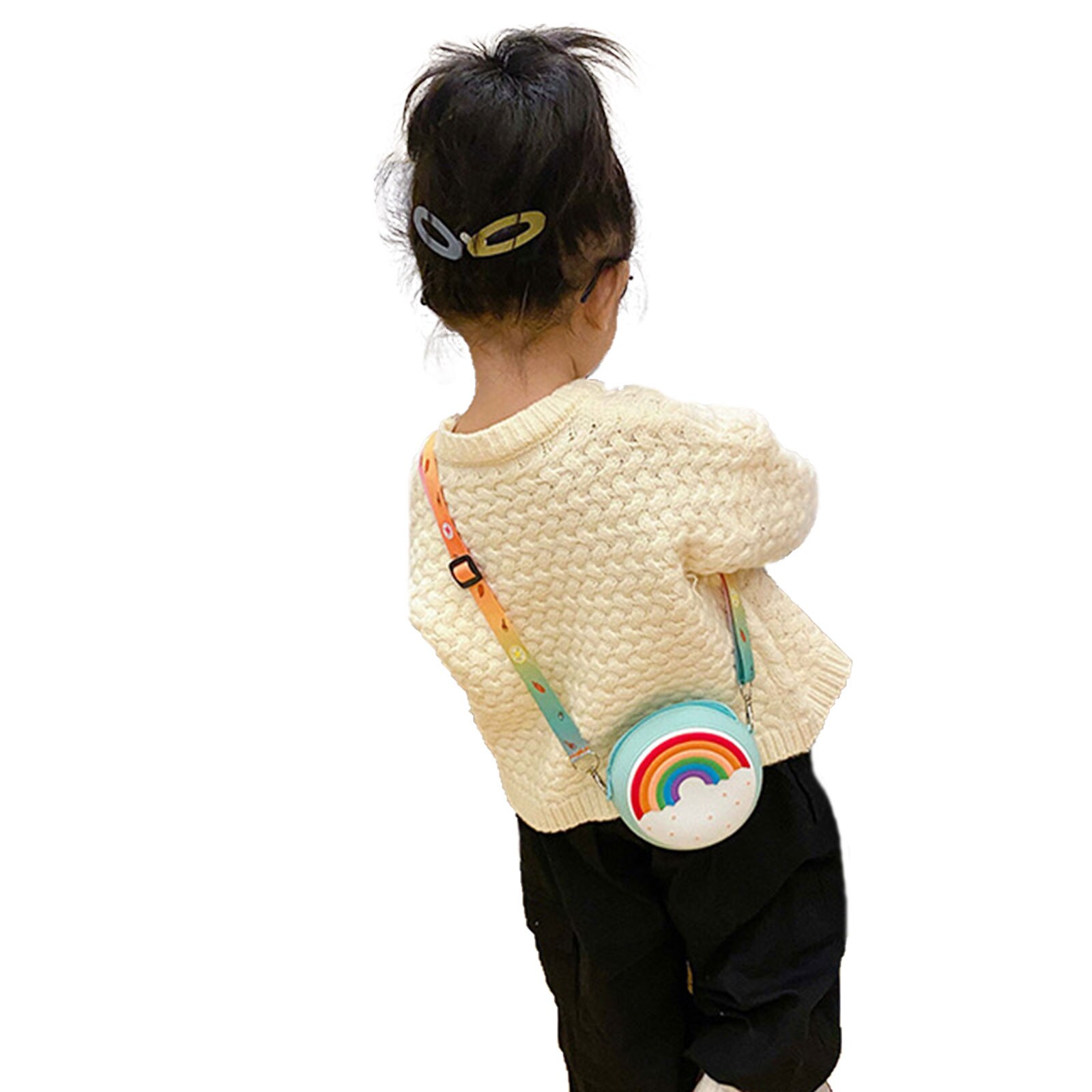 Kids Schoudertas Cross-Body Pack Ronde Verstelbare Brede Band Reizen Grote Capaciteit Regenboog Donut Gedrukt Zakken