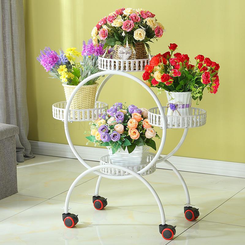 Żelazny stojak na kwiaty wielowarstwowy kwiat półka kryty przestrzeni miejsca zielony rozwalać się balkon stojak robić salonu z kołem wieszak na garnki: model   3