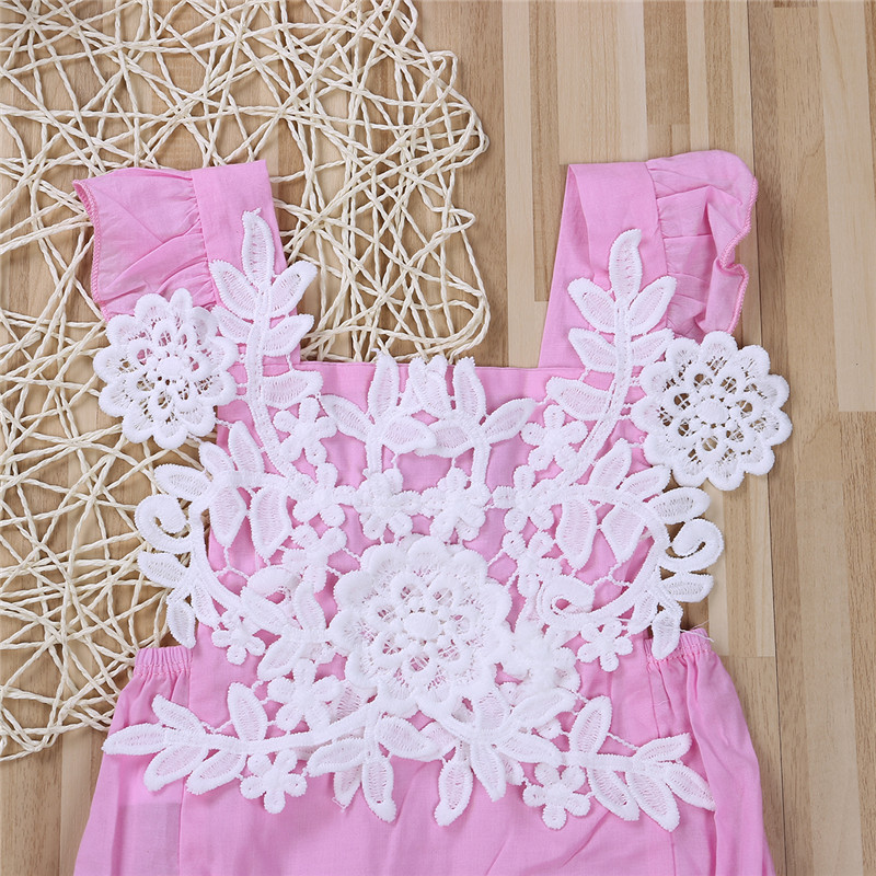 Princess Newborn Lace Ruffles Frilly Baby Girl Rompers Bebe Bodysuit+Headband Pink Leotard Tops Baby Clothing