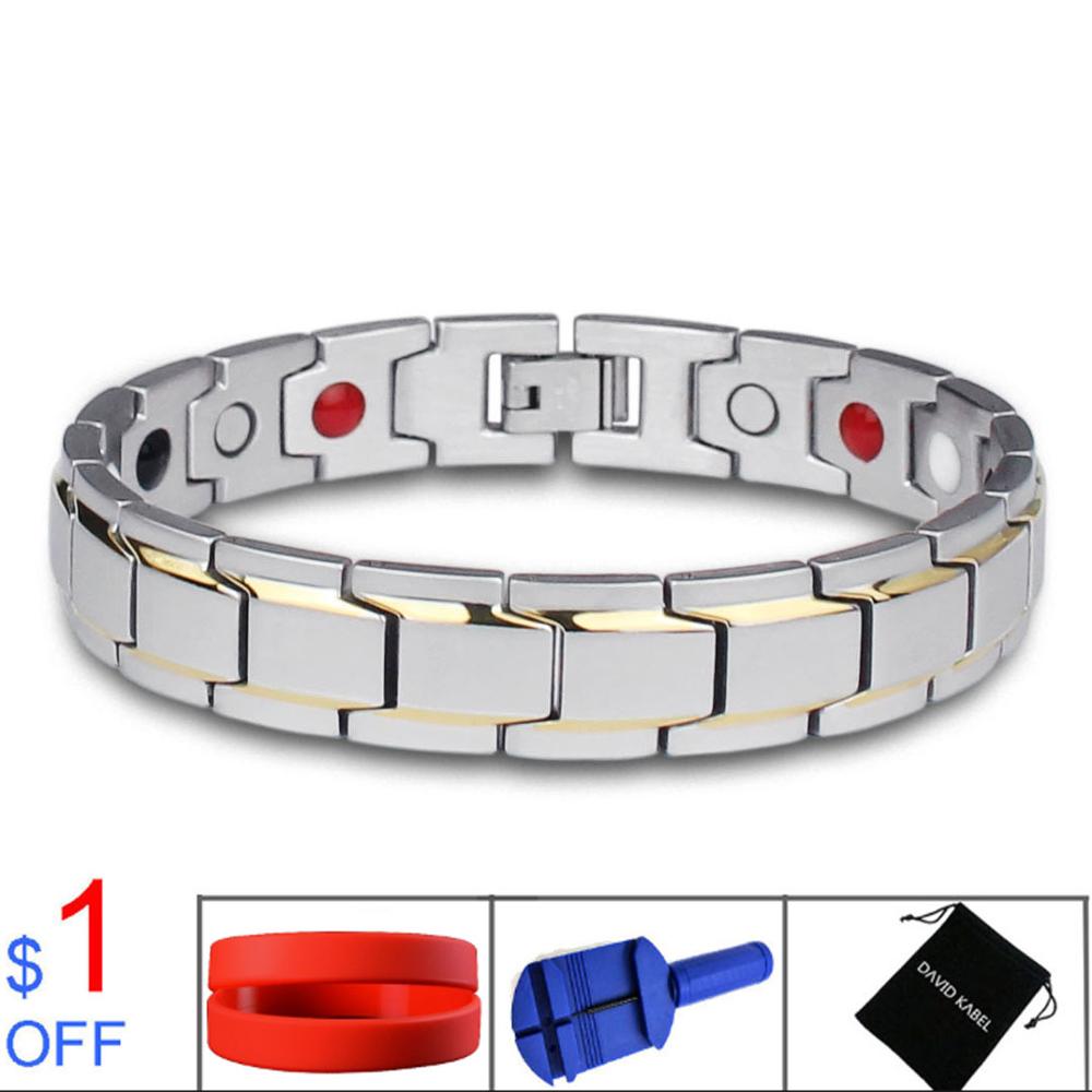 Bracelets de thérapie magnétique de Germanium d'hologramme de femmes guérissant le Bracelet d'équilibre d'énergie de Tourmaline noire des hommes bijoux de soins de santé: gold steel color / 20.5 cm