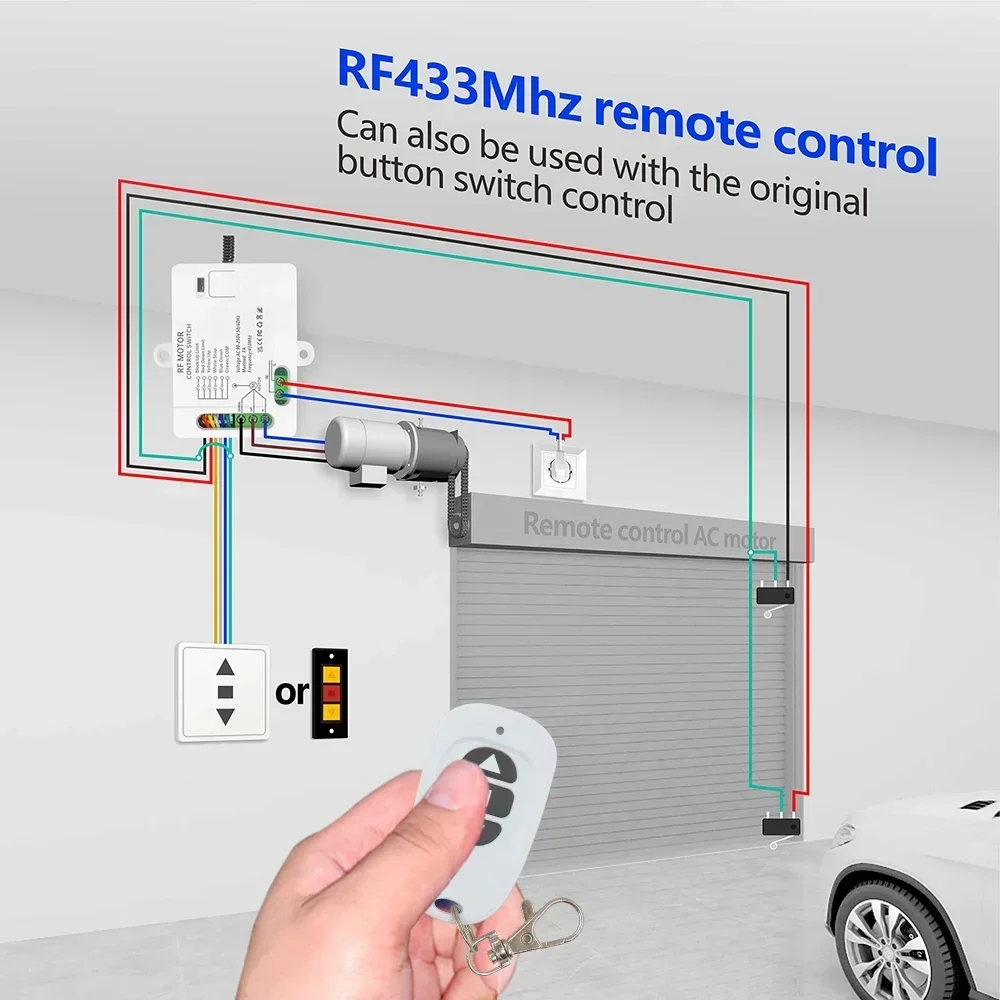 433mhz Wireless Remote Control Switch AC 110V 220V Roller Shutter Motor Receiver Rf Transmitter Limiter switch for Garage Door