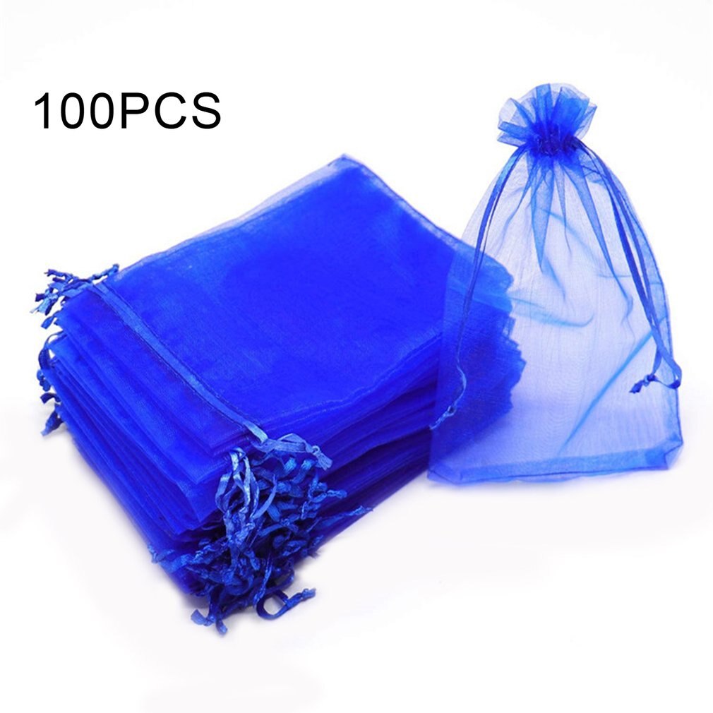 100Pc Organza Bag Jewelry Packaging Candy Wedding Party Goodie Packing Favors Cake Pouches Drawable Bags For Sweets: Light Yellow
