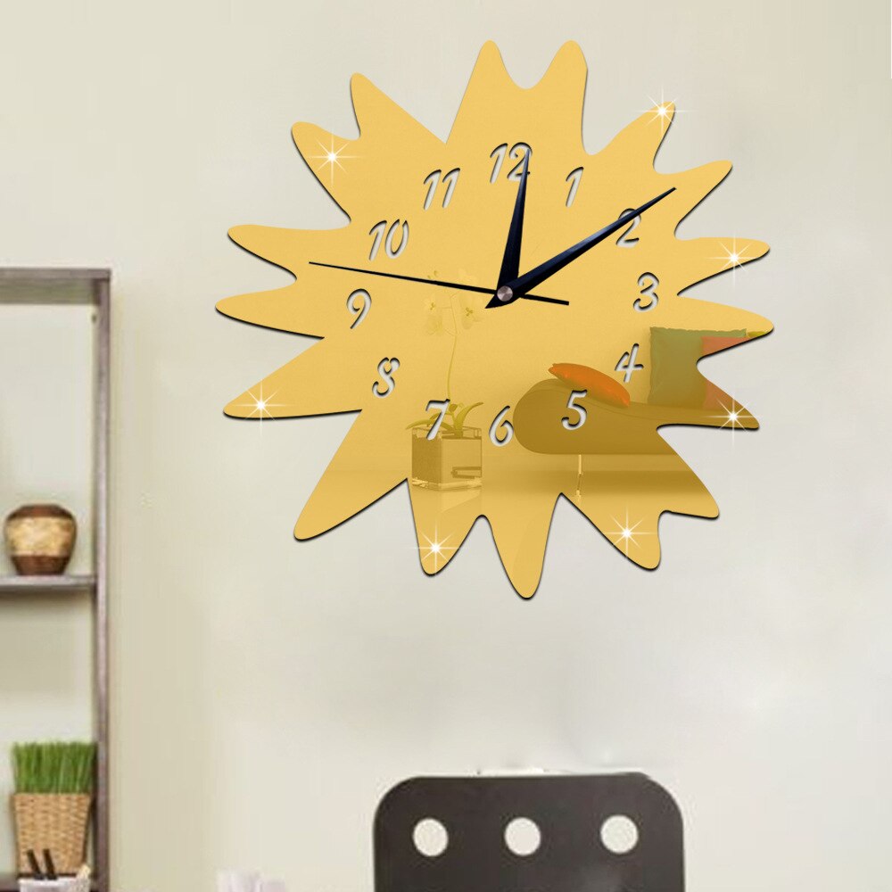 GZ027 Creatieve Windmolen Getande Gear 3D Spiegel Diy Wandklok Kamer Home Decoratie Sweep Beweging Klok Reloj De Pared