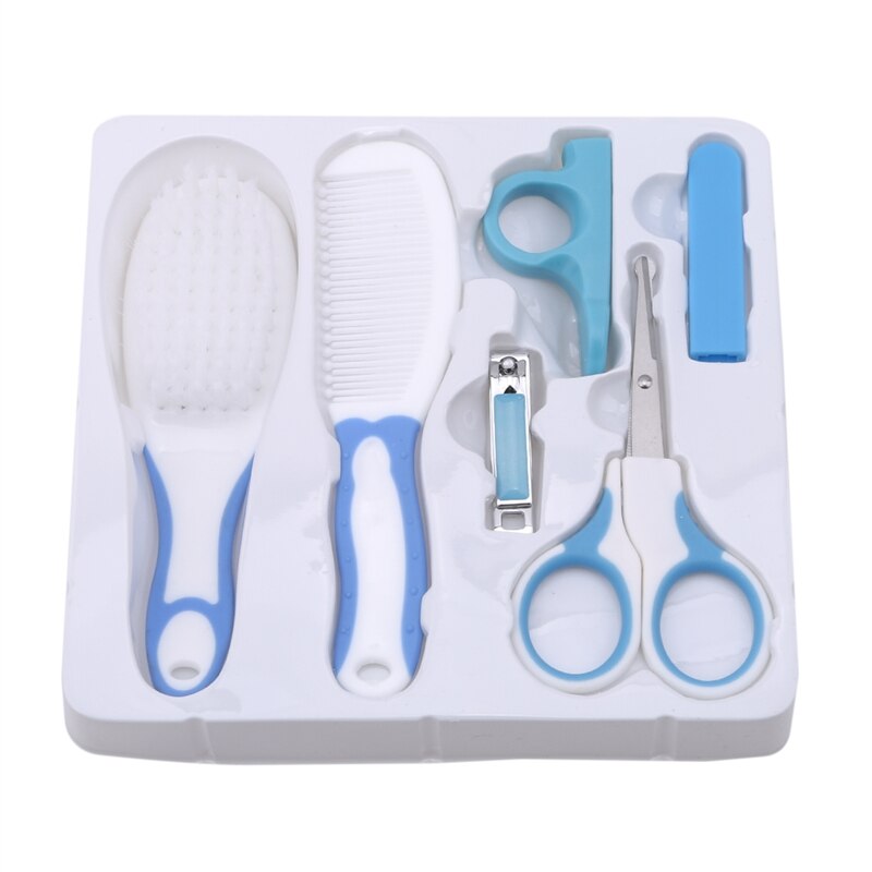 Baby Pak Baby Dagelijkse Verzorging Set Baby Nail Care Kam Borstel Set Ronde Cutter Hoofd Schaar En Pincet nail Plastic Print: blue