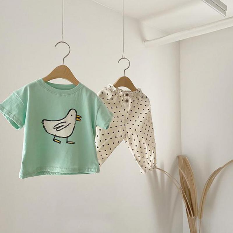 2022 Zomer Peuter Jongens Katoen Zacht Cartoon T-shirt Set Baby Meisjes Denim Shorts Set Tops En Broek 2 stuks Baby Kleding Set