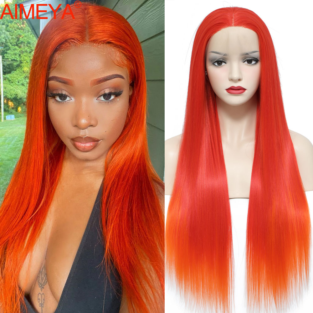 Peluca sintética ondulada con malla Frontal para mujer, cabellera sintética con malla Frontal, color rubio, naranja, jengibre, resalte Burg, Cosplay, 613: Naranja / 28 pulgadas