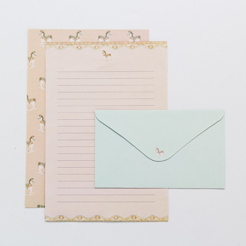 3 Envelope+6 Paper Letter Kawaii Flower Animal Letterhead Stationery School Office Supplies Children Envelope Wedding: Black