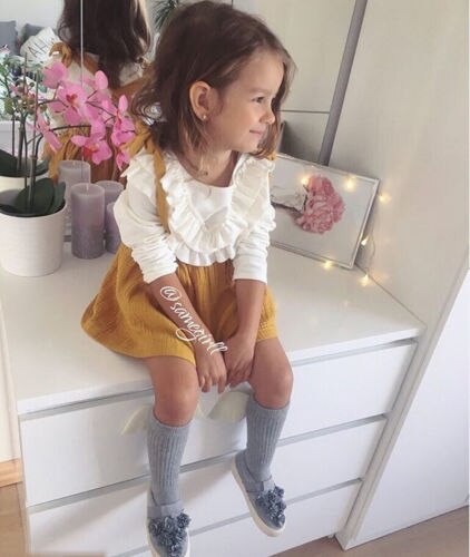 Brand Kids Baby Meisje Vintage Verstoorde Kraag Katoen Lange Mouwen Tops T-shirt Mooie Baby Kleding