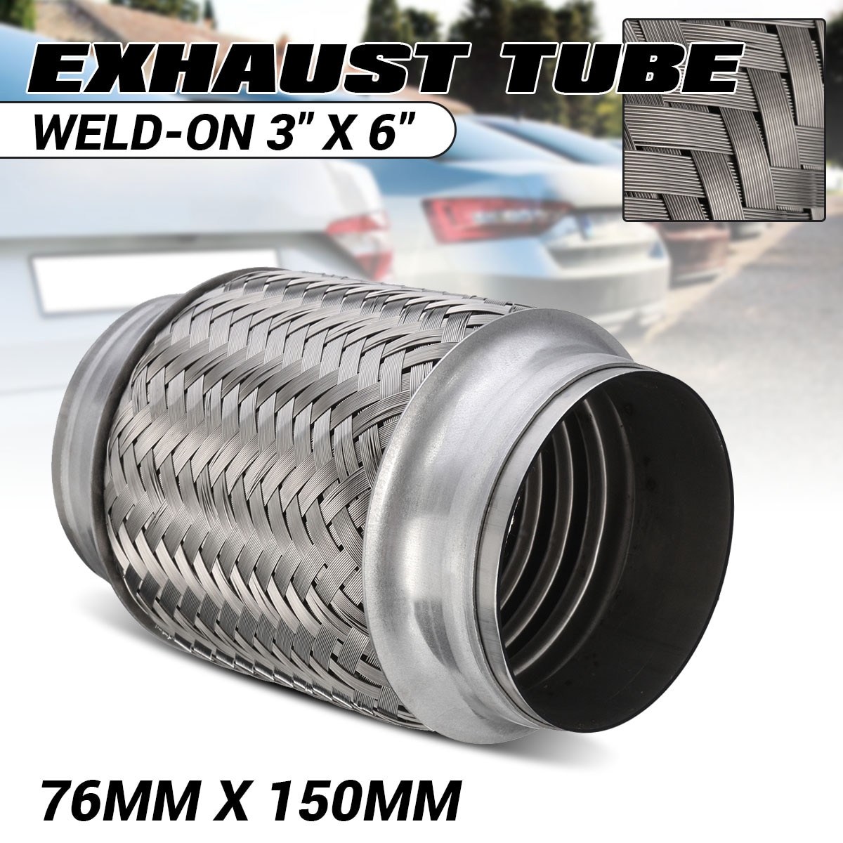 1/2X Stainless Steel Exhaust Pipe Weld-On 3" x 6" Mufflers Exhaust Flex Tube Joint Flexi Repair Flexi pipe 76mm x 150mm 762226