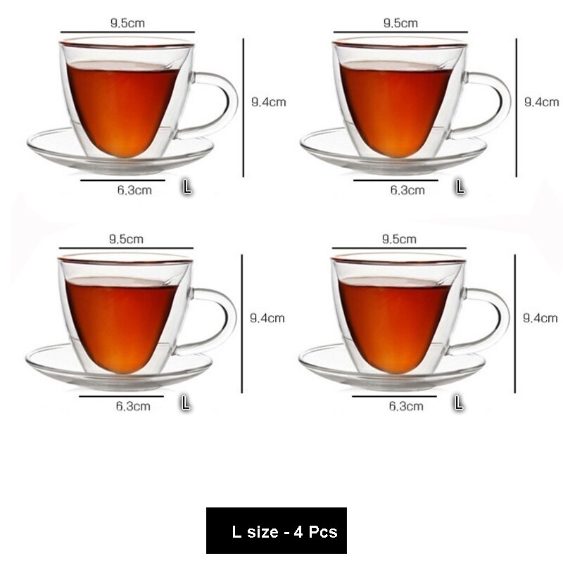 Sett  of 2/4/ 6 hjerteformede gjennomsiktig glasskopp melkekopp 2 str: L -4 stk